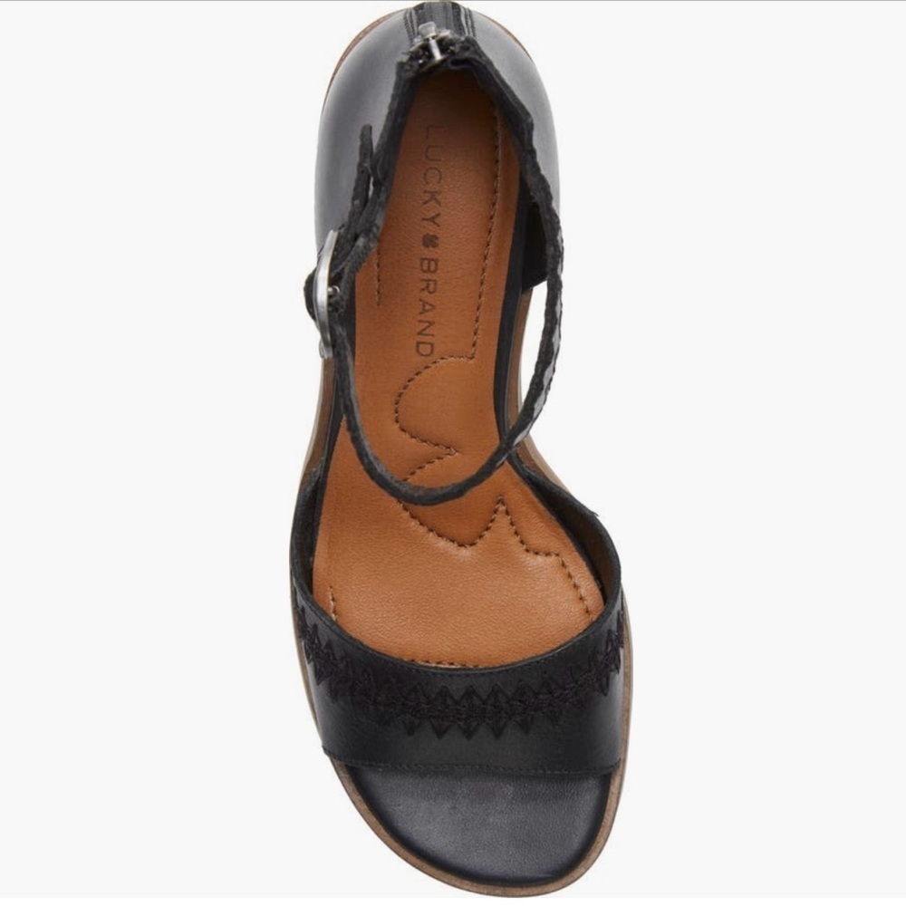 NWT Lucky Brand Summer Haze Shivona Black Leather Block Heel  Sandals - Picture 4 of 8
